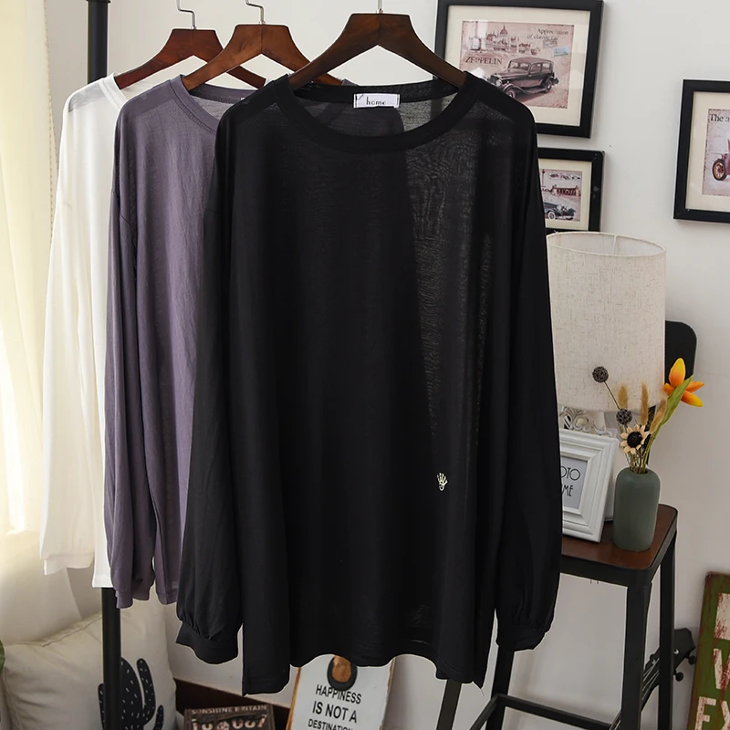 2019 High Quality Thin Loose Tees Women Summer Long Sleeve Solid See Through Loose Beach T Shirts Female Soft Casual Basic Tops
2019 High Quality Thin Loose Tees Women Summer Long Sleeve Solid See Through Loose Beach T Shirts Female Soft Casual Basic Tops