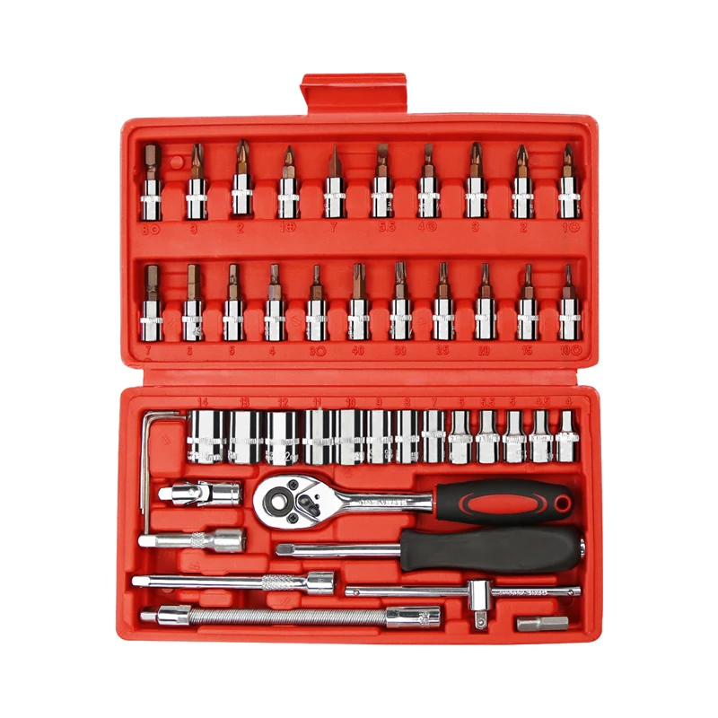 46pcs 1/4-Inch Socket Ratchet Wrench Combination Tools Kit for Auto Repairing Household Pawl Socket Spanner Screwdriver Set
46pcs 1/4-Inch Socket Ratchet Wrench Combination Tools Kit for Auto Repairing Household Pawl Socket Spanner Screwdriver Set