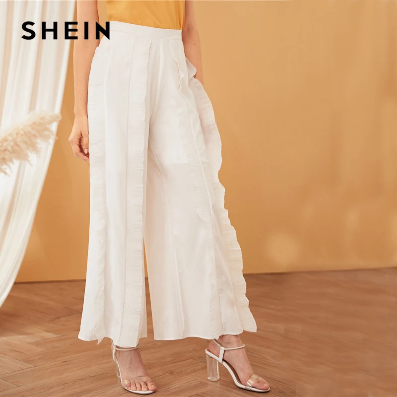 SHEIN White Solid Zipper Fly Back Wide Leg Ruffle Trim Long Pants Women 2019 Summer High Waist Loose Casual Ladies Trousers
SHEIN White Solid Zipper Fly Back Wide Leg Ruffle Trim Long Pants Women 2019 Summer High Waist Loose Casual Ladies Trousers