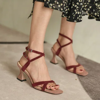 Wine Red Suede Women Summer Sandals Gladiator Ankle Strap Bridal Wedding Shoes Fashion High Heels Pumps Ladies Sandalias Femmes
Wine Red Suede Women Summer Sandals Gladiator Ankle Strap Bridal Wedding Shoes Fashion High Heels Pumps Ladies Sandalias Femmes
