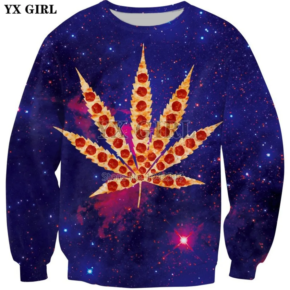 

YX GIRL Drop shipping 2018 New Fashion Mens Sweatshirt Weed Pizza Galaxy 3D Print Men Women casual Pullovers