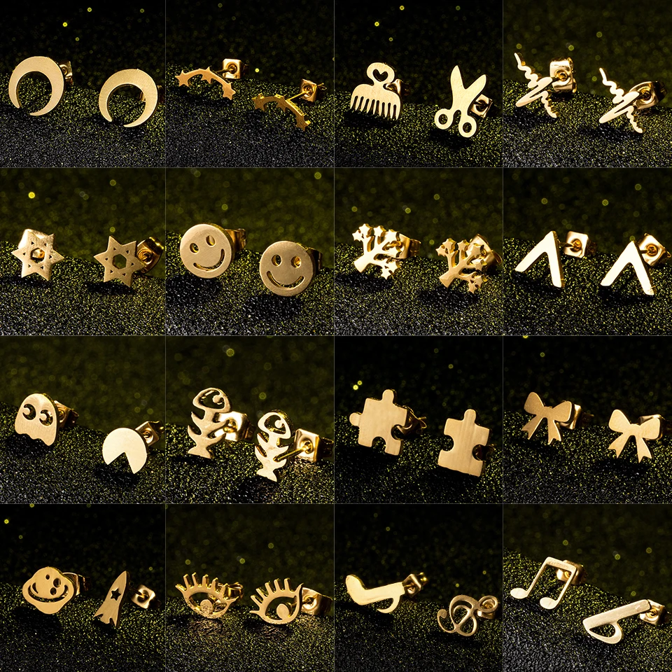 Fashion Golden Color Animal Star Moon Stud Earring Discount Wholesale Stainless Steel Material Earring Jewelry For Women Girls
Fashion Golden Color Animal Star Moon Stud Earring Discount Wholesale Stainless Steel Material Earring Jewelry For Women Girls