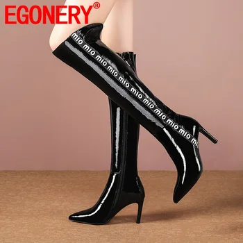 EGONERY 2019 hot sale patent leather thin high heel shoes ladies knee length Keep warm side zip sexy long boots size 34-39
EGONERY 2019 hot sale patent leather thin high heel shoes ladies knee length Keep warm side zip sexy long boots size 34-39