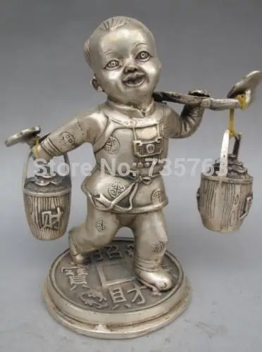 00830 Beautifully crafted Silver ingot child pick two barrels w Qing Dynasty Mark
00830 Beautifully crafted Silver ingot child pick two barrels w Qing Dynasty Mark