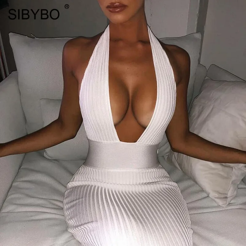 Sibybo Halter Deep V-Neck Summer Women Dress Sleeveless Backless Sexy Bodycon Dress Beachwear Club Party Dress Women 2019
Sibybo Halter Deep V-Neck Summer Women Dress Sleeveless Backless Sexy Bodycon Dress Beachwear Club Party Dress Women 2019