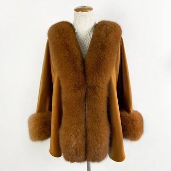 2019 BFFUR Woolen Blends Luxury Fox Fur Collar Sleeve Wrap For Female Women's Style Cape With Genuine Fox Fur Collar Trim Shawl
2019 BFFUR Woolen Blends Luxury Fox Fur Collar Sleeve Wrap For Female Women's Style Cape With Genuine Fox Fur Collar Trim Shawl