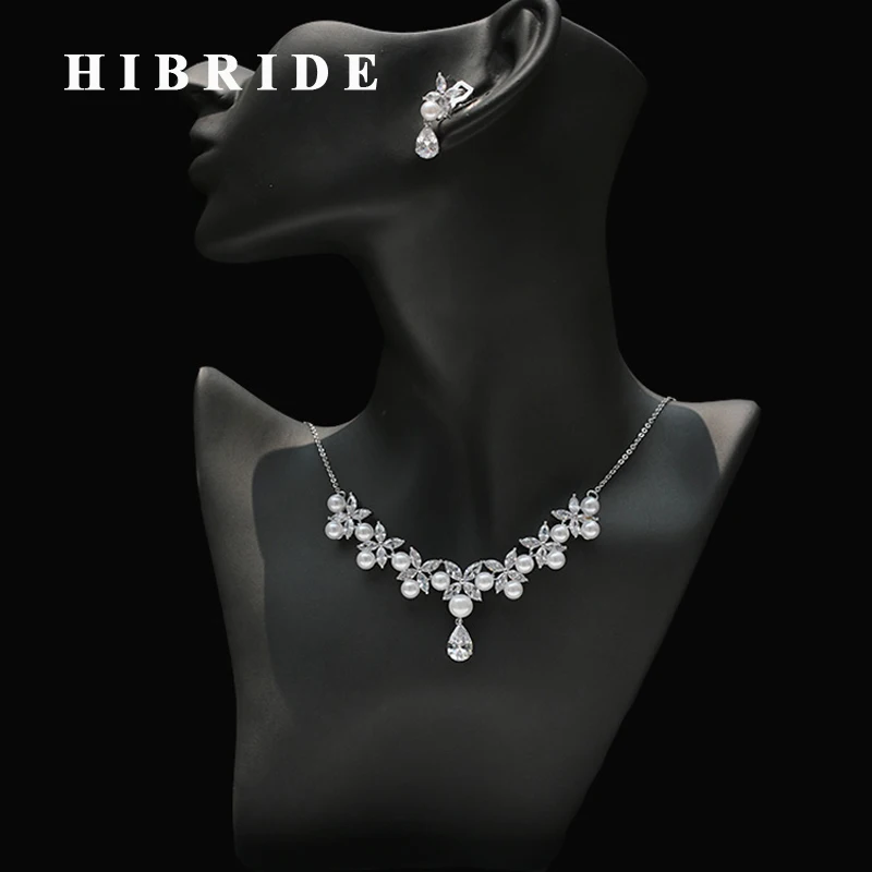 HIBRIDE Flower Shape Clear Cubic Zircon Peal Women Bridal Jewelry Set Long Chain Earrings Sets Dress Accessories N-277
HIBRIDE Flower Shape Clear Cubic Zircon Peal Women Bridal Jewelry Set Long Chain Earrings Sets Dress Accessories N-277
