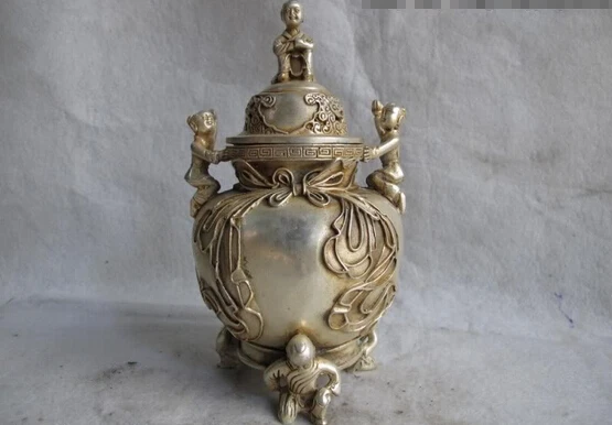 Elegant old S0281 7.5 Chinese Buddhism White Copper Silver Six Boys child Vase Pot incense burner A0403
Elegant old S0281 7.5 Chinese Buddhism White Copper Silver Six Boys child Vase Pot incense burner A0403
