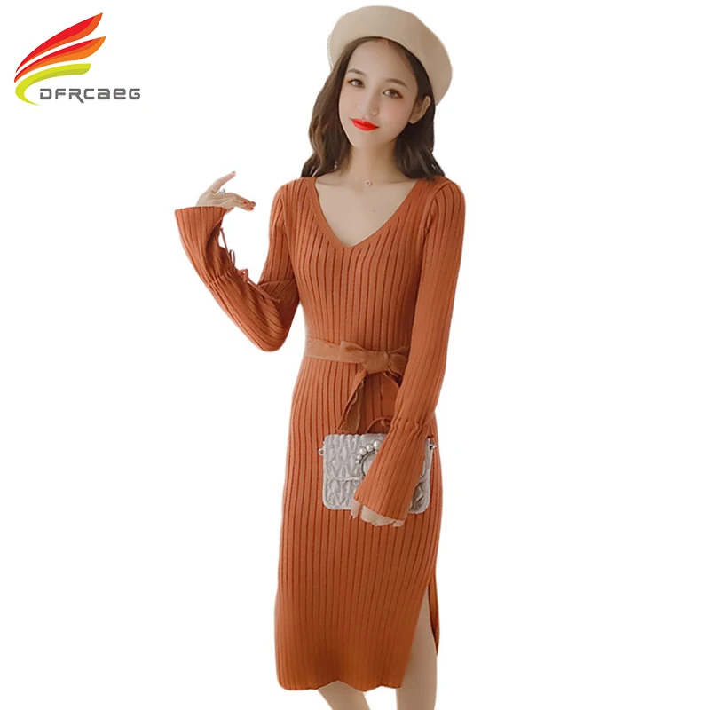 Long Sleeve Women Rib Knit Sweater Dress Autumn Winter New Arrivals Knitted Dress Women V Neck Split Slim vestido casual Dresses
Long Sleeve Women Rib Knit Sweater Dress Autumn Winter New Arrivals Knitted Dress Women V Neck Split Slim vestido casual Dresses