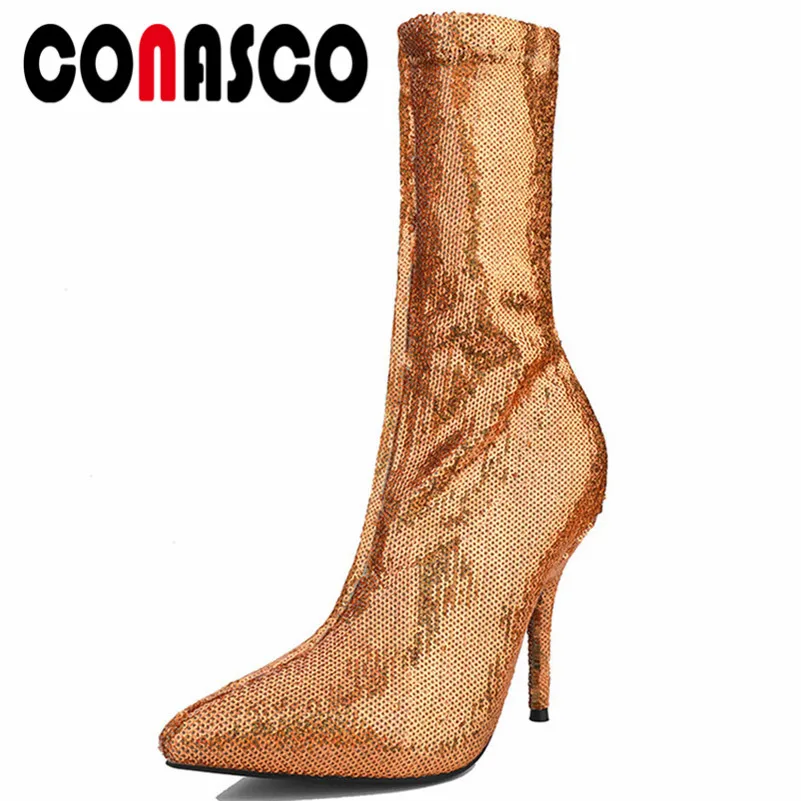 CONASCO Fashion Women Mid-calf Boots High Heels Autumn Winter Prom Pumps Blingbling Sexy Pointed Toe New Dancing Shoes Woman
CONASCO Fashion Women Mid-calf Boots High Heels Autumn Winter Prom Pumps Blingbling Sexy Pointed Toe New Dancing Shoes Woman