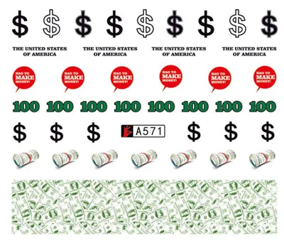 Nail sticker art decoration slider money dollars rich adhesive Water Transfer decals manicure lacquer accessoires polish foil
Nail sticker art decoration slider money dollars rich adhesive Water Transfer decals manicure lacquer accessoires polish foil