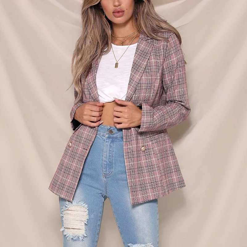 England Casual Double Breasted Plaid Blazer Women Fall Long Sleeve Women Blazers And Jackets Notched Collar Woman Suit Blazer
England Casual Double Breasted Plaid Blazer Women Fall Long Sleeve Women Blazers And Jackets Notched Collar Woman Suit Blazer