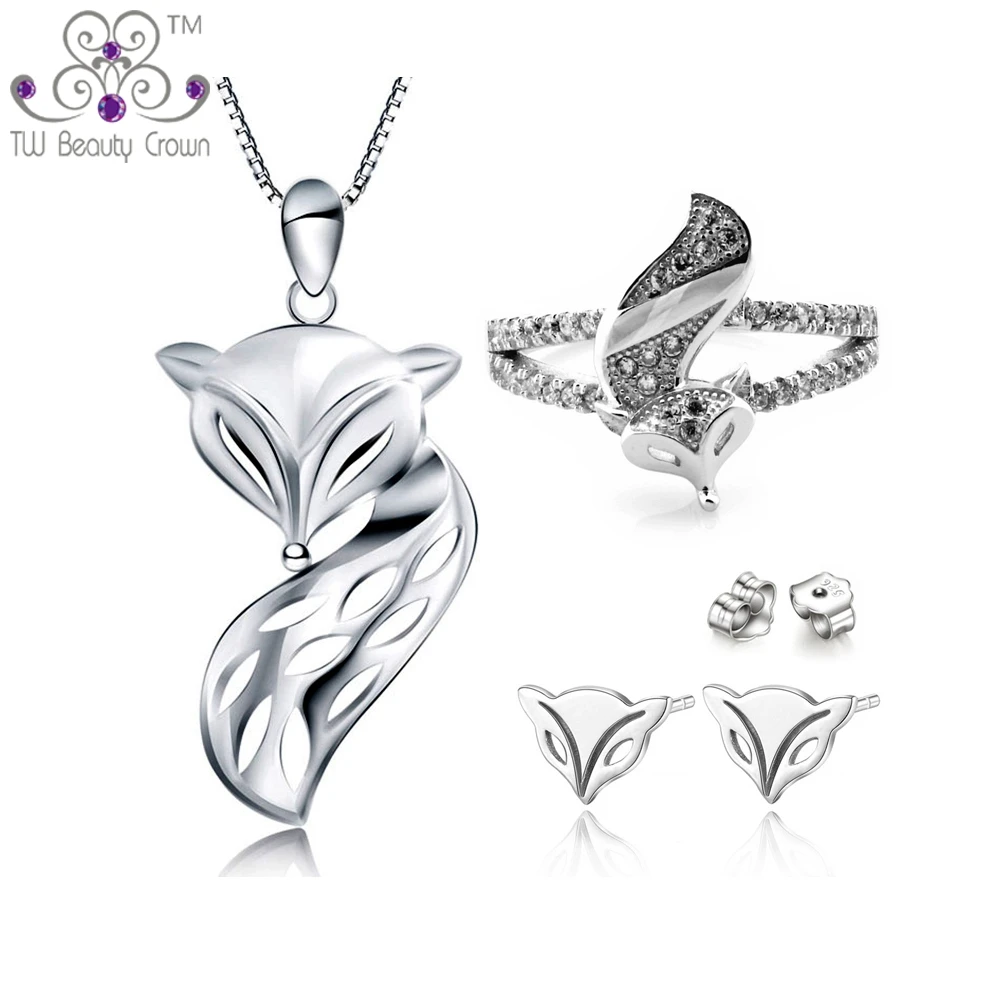 Authentic 925 Sterling Silver White Cubic Zirconia Fox Animal Pendant Necklaces Earrings Ring Fashion Jewelry Sets For Woman
Authentic 925 Sterling Silver White Cubic Zirconia Fox Animal Pendant Necklaces Earrings Ring Fashion Jewelry Sets For Woman