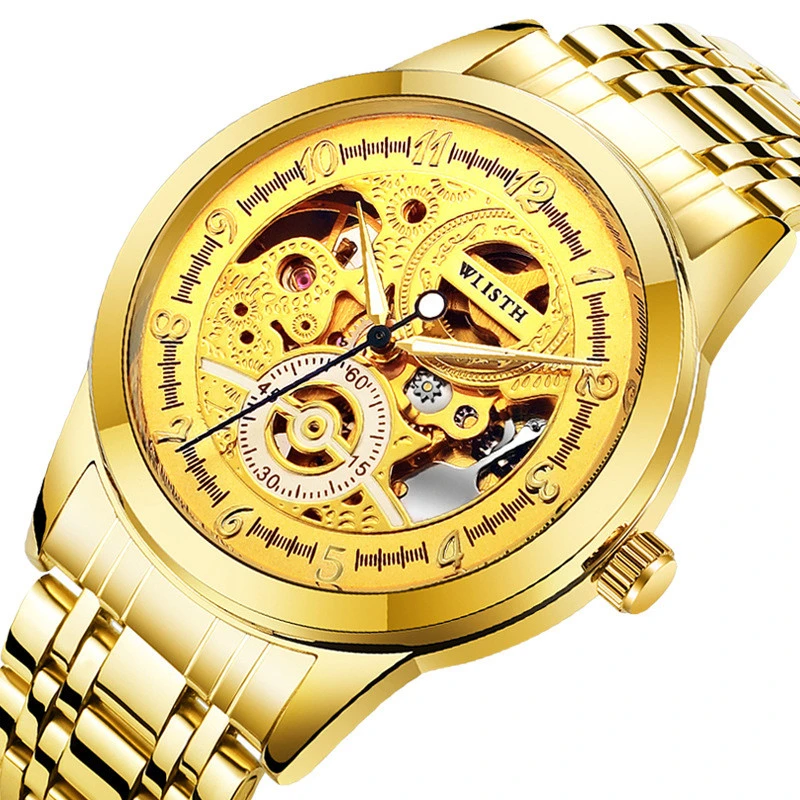 WLISTH Design Hollow Engraving Black Gold Case Stainless Steel Skeleton Mechanical Watches Men Luxury Brand Automatic Clock Date
WLISTH Design Hollow Engraving Black Gold Case Stainless Steel Skeleton Mechanical Watches Men Luxury Brand Automatic Clock Date