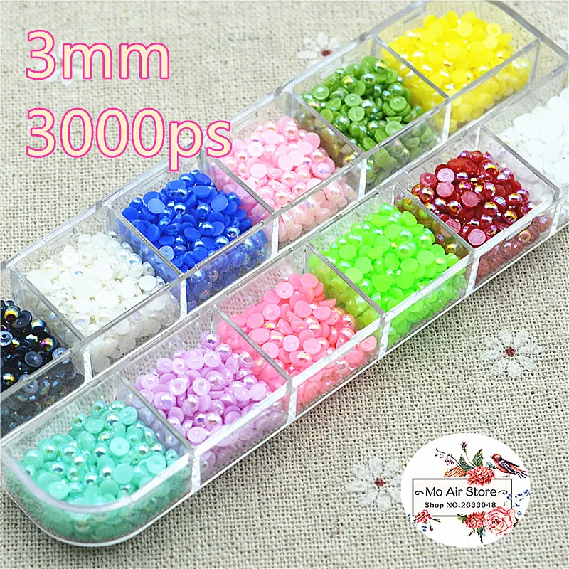 3000pcs/lot 3mm 12 color AB half pearl Flatback half round Beads Jewelry Crafts Decoration ScrapBooking
3000pcs/lot 3mm 12 color AB half pearl Flatback half round Beads Jewelry Crafts Decoration ScrapBooking