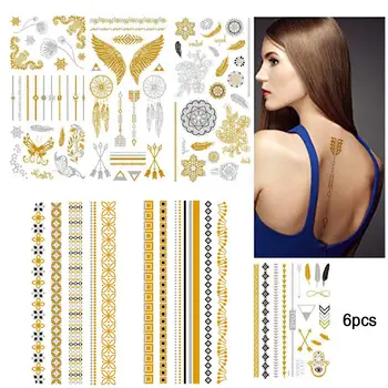 6PCS Summer Style Men Women Body Art Gold Metallic Tattoo Sticker DIY Chain Bracelet Fake Jewelry Waterproof Temporary Tattoo
6PCS Summer Style Men Women Body Art Gold Metallic Tattoo Sticker DIY Chain Bracelet Fake Jewelry Waterproof Temporary Tattoo