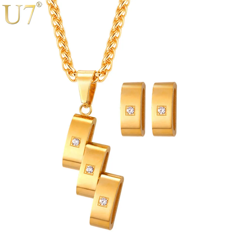 U7 Jewelry Sets Geometric Shape Earrings Necklace Set Women Gift Rhinestone Silver/Gold Color Stainless Steel Jewellery S1018
U7 Jewelry Sets Geometric Shape Earrings Necklace Set Women Gift Rhinestone Silver/Gold Color Stainless Steel Jewellery S1018