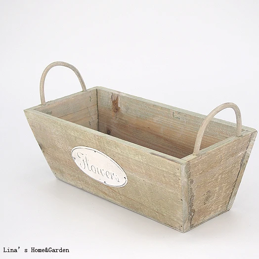 hand crafted vintage country solid fir wood tapered rectangular planter box with handles
hand crafted vintage country solid fir wood tapered rectangular planter box with handles