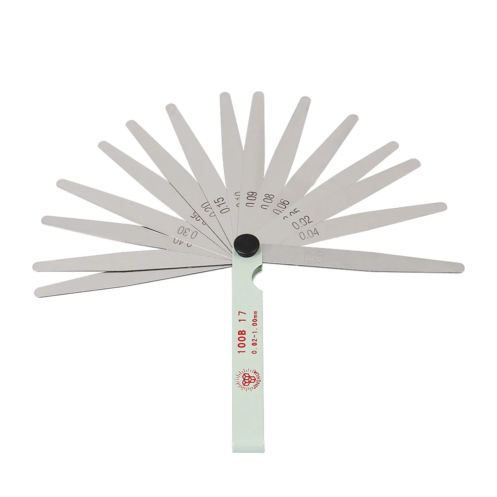 100mm 0.01- 1.0mm Thickness Metric Feeler Gauge 17 Blades Stainless Steel Gauge for Spark Plug Gap Valve Measure Tool
100mm 0.01- 1.0mm Thickness Metric Feeler Gauge 17 Blades Stainless Steel Gauge for Spark Plug Gap Valve Measure Tool