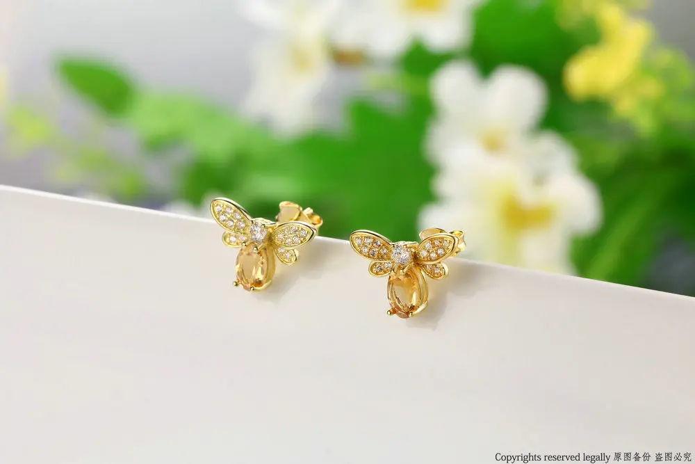 MoBuy MBEI041 Natural Citrine Lovely Bee Stud Earrings 925 Sterling Silver Jewelry 14K Yellow Gold Plated Fine Jewelry For Women 11