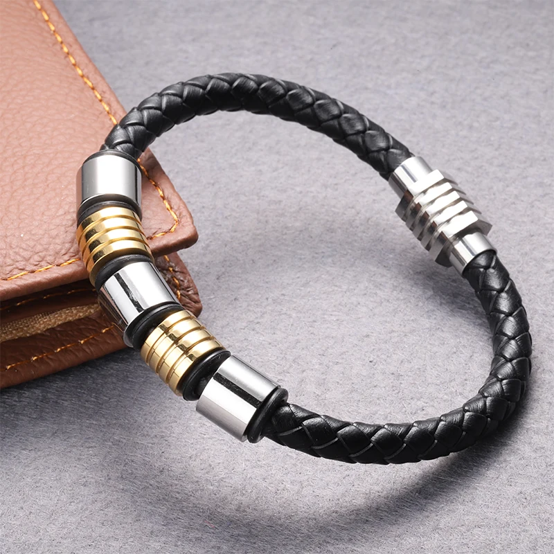 Singreal Punk Trendy Round Black Leather Bracelets for Men Jewelry Stainless Steel Silver/Gold Beads Bracelets&Bangles Gifts
Singreal Punk Trendy Round Black Leather Bracelets for Men Jewelry Stainless Steel Silver/Gold Beads Bracelets&Bangles Gifts