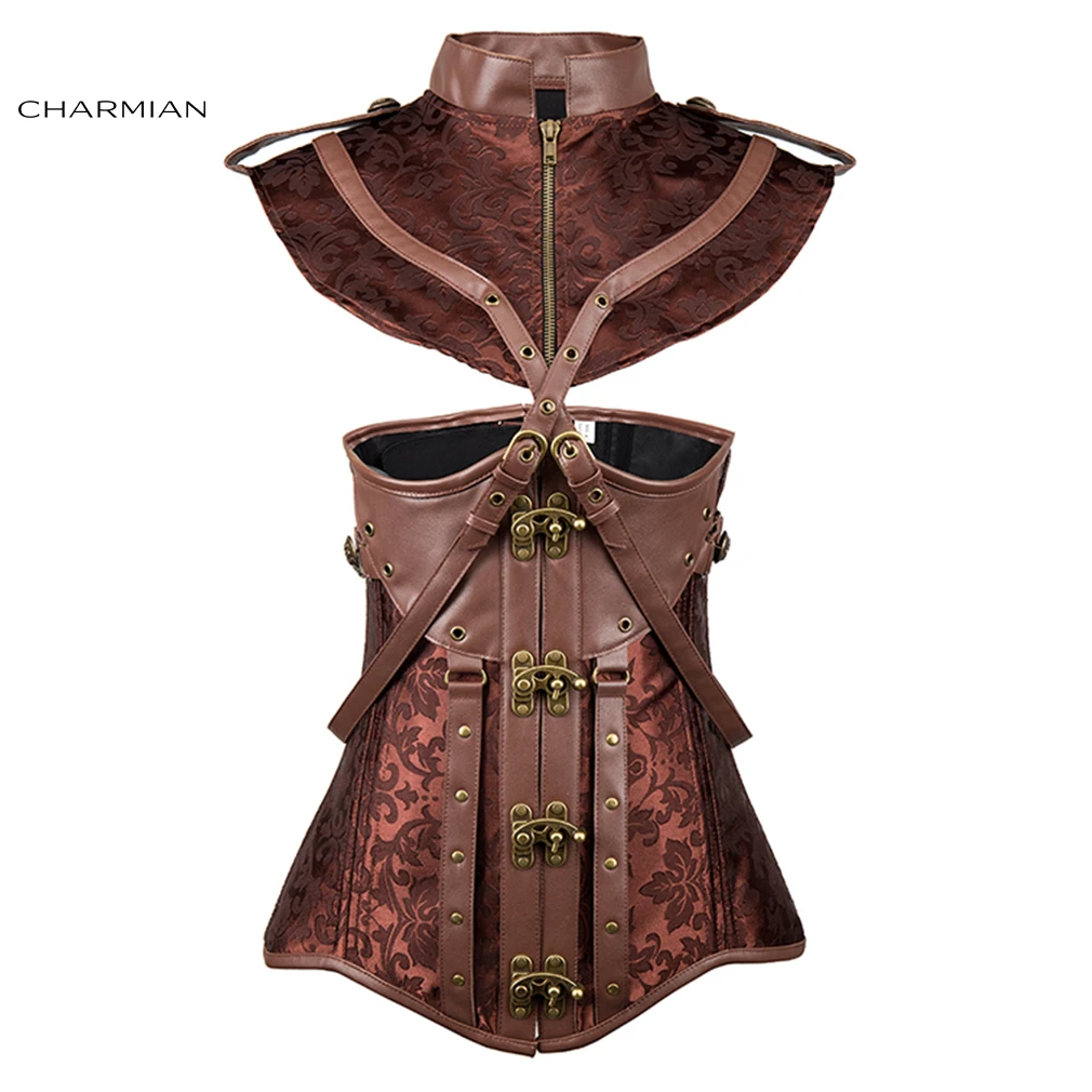 Renaissance Costume Corset Steel Boned Jacquard Halter Lace Up Medival Bodice