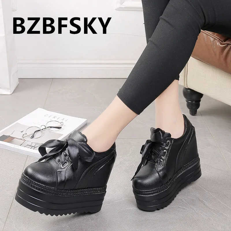 Image New 2017 High Heels Ladies Casual Shoes Women Wedges platform shoes female chaussure femme swing slimming shoes white