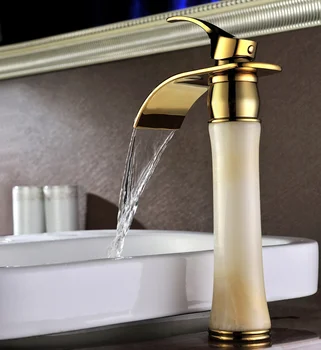 

Free ship contemporary single hole gold and stone Finish Bathroom Sink Tall Faucets Vessel Tap