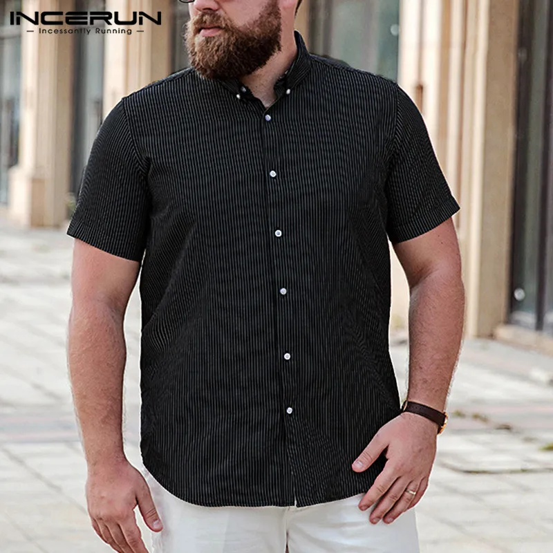 INCERUN Men Shirt Solid Color Loose Lapel Stripe Summer Fashion Short Sleeve Breathable Small Fresh Soft Camisa Masculina 2020
INCERUN Men Shirt Solid Color Loose Lapel Stripe Summer Fashion Short Sleeve Breathable Small Fresh Soft Camisa Masculina 2020