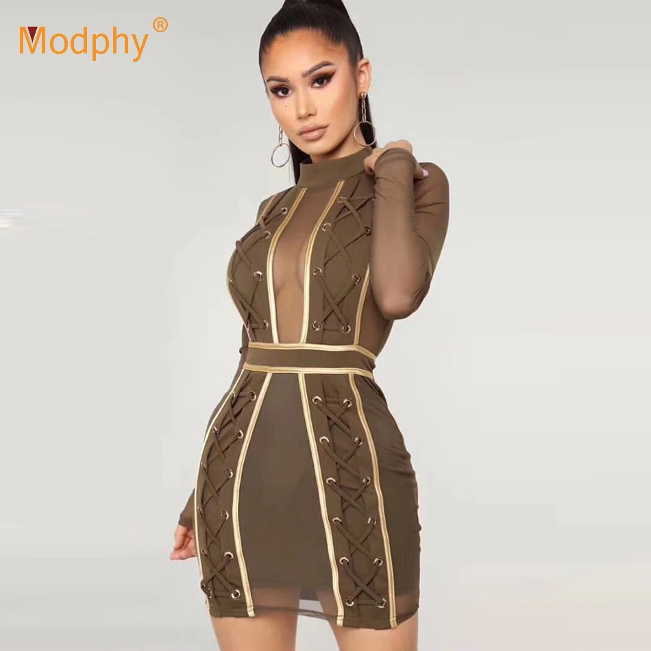 2019 new chic army green bandage mini dress long-sleeved mesh stitching dress Bodycon Vestidos celebrity party club dress
2019 new chic army green bandage mini dress long-sleeved mesh stitching dress Bodycon Vestidos celebrity party club dress