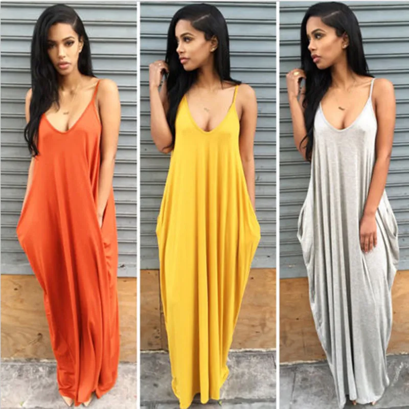 Oufisun Women's Summer Dress Casual Solid Sexy Deep V-neck Loose Maxi Dresses Fashion Backless Spaghetti Strap Pocket Long Dress
Oufisun Women's Summer Dress Casual Solid Sexy Deep V-neck Loose Maxi Dresses Fashion Backless Spaghetti Strap Pocket Long Dress