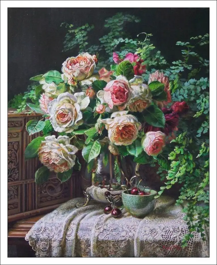 

Rose vase flower oil painting Handmade Needlework Embroidery DIY DMC Cross Stitch Kits Crafts 14CT Unprinted Home decor wall Art