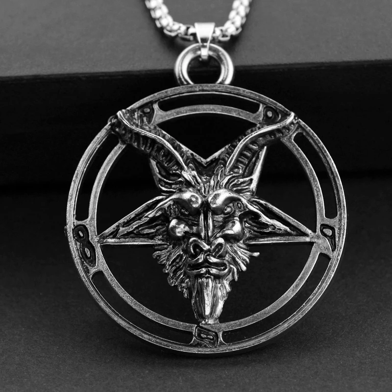 Baphomet Inverted Pentagram Goat Head Necklace Vintage Baphomet LaVeyan LaVey Satanism Occult Metal Pendant Necklaces For Men
Baphomet Inverted Pentagram Goat Head Necklace Vintage Baphomet LaVeyan LaVey Satanism Occult Metal Pendant Necklaces For Men