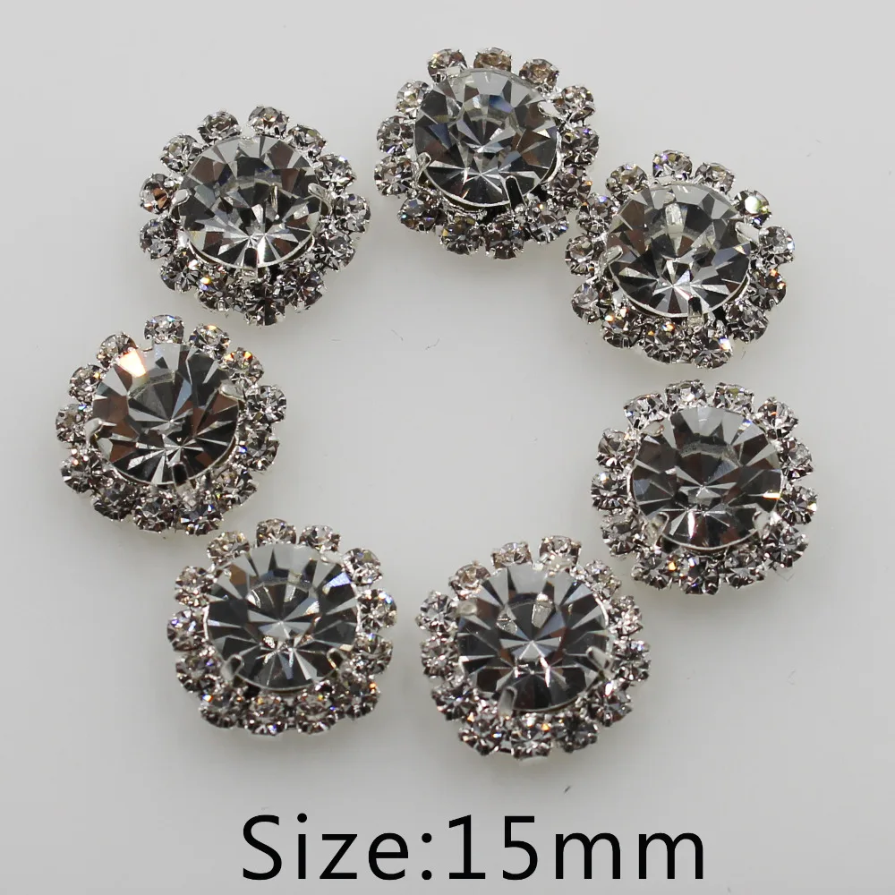 

50pc silver 15mm Rhinestone Button Flatback Bling Jewelry Accessory Wedding Party Supply Flower hair flower center scrapbooking