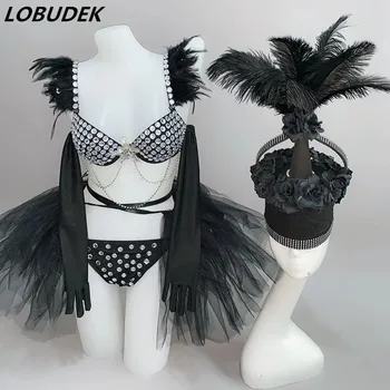Black White Crystals Bikini Flowers Feathers Headgear Women's Set Bar Club Party Performance Costume DJ Singer Show Stage Outfit
Black White Crystals Bikini Flowers Feathers Headgear Women's Set Bar Club Party Performance Costume DJ Singer Show Stage Outfit