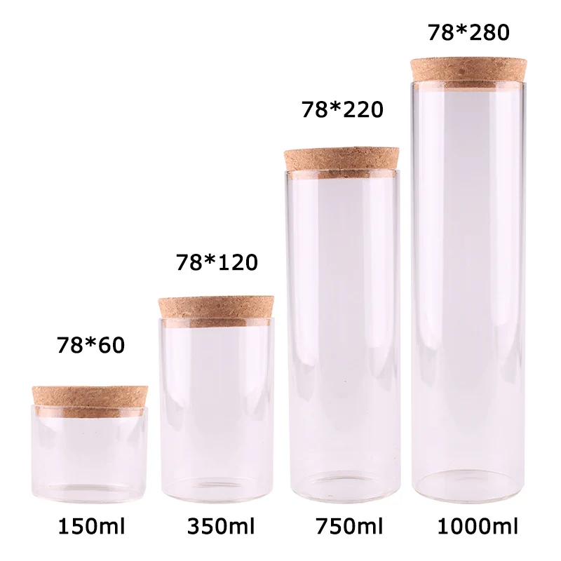 4pcs Dia 78mm 150ml/350ml/750ml/1000ml Transparent Glass Test Tube Terrarium with Cork Stopper Spice Storage Bottle Container
4pcs Dia 78mm 150ml/350ml/750ml/1000ml Transparent Glass Test Tube Terrarium with Cork Stopper Spice Storage Bottle Container
