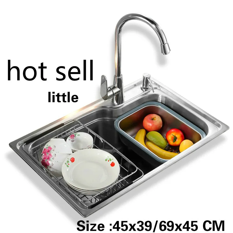 Free shipping Household vogue small Kitchen single trough sink durable 304 stainless steel hot sell 45x39/69x45 CM 
Free shipping Household vogue small Kitchen single trough sink durable 304 stainless steel hot sell 45x39/69x45 CM