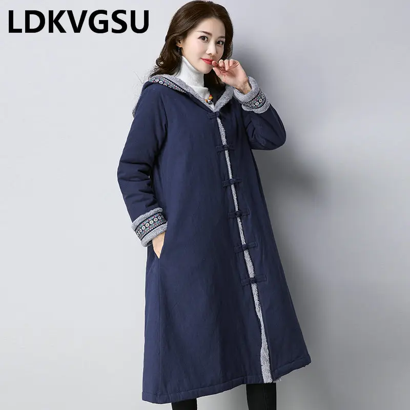 2019 Winter New Retro National Style Loose Large Size Hooded Parkas Cotton Linen Buckle Female Cotton Wadded Overcoat Is1026
2019 Winter New Retro National Style Loose Large Size Hooded Parkas Cotton Linen Buckle Female Cotton Wadded Overcoat Is1026