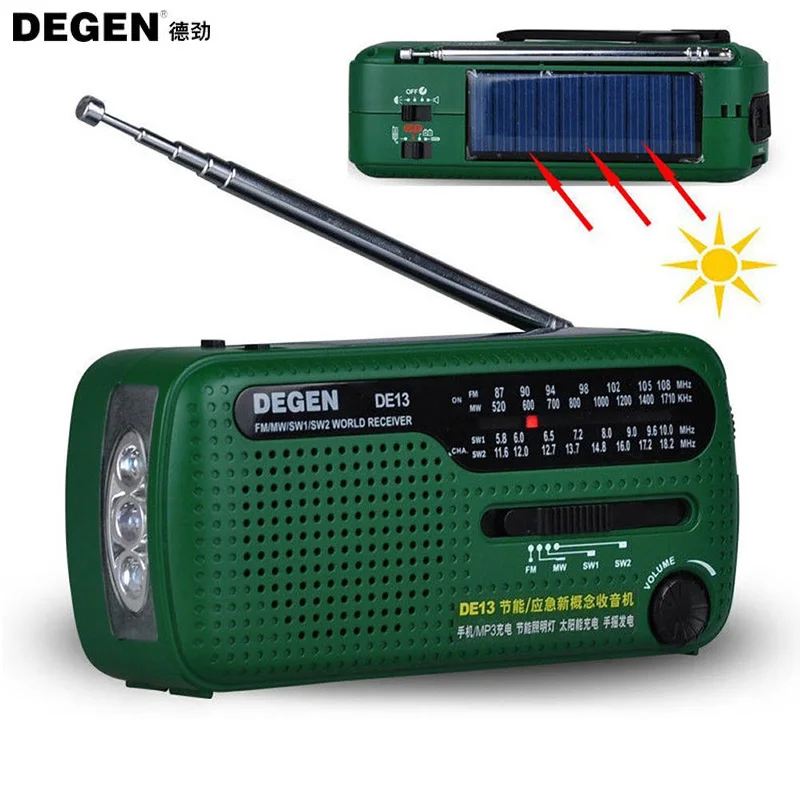 DEGEN DE13 FM AM SW Кривошип Динамо на солнечной энергии аварийный радиоприемник