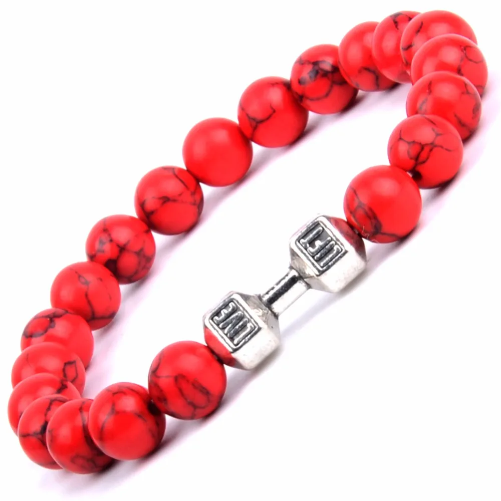 Trendy Bracelets Men Silver/Golds Plated Gym Fitness Barbell Charm Bracelets Synthesis Turquoises Stone Beads For Women Jewelry
Trendy Bracelets Men Silver/Golds Plated Gym Fitness Barbell Charm Bracelets Synthesis Turquoises Stone Beads For Women Jewelry