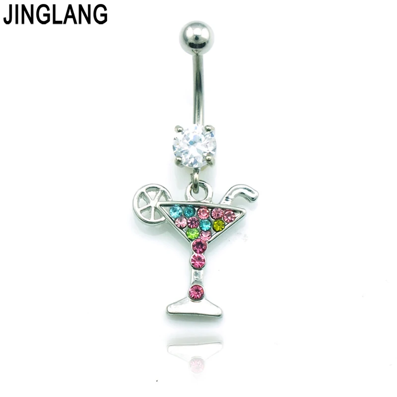 

JINGLANG Fashion Belly Button Rings 316L Stainless Steel Gem Barbell Dangle Color Rhinestone Navel Body Piercing Jewelry