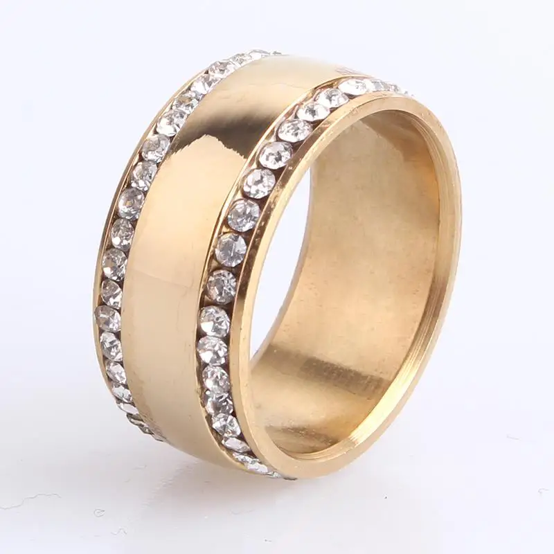 10mm gold color double crystal 316L Stainless Steel finger rings for women men wholesale
10mm gold color double crystal 316L Stainless Steel finger rings for women men wholesale