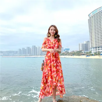 Summer Dress 2019 New Printed Chiffon Off-shoulder Beach Dress Bohemian Split Strap Dress Boho Style Long Dress Women
Summer Dress 2019 New Printed Chiffon Off-shoulder Beach Dress Bohemian Split Strap Dress Boho Style Long Dress Women