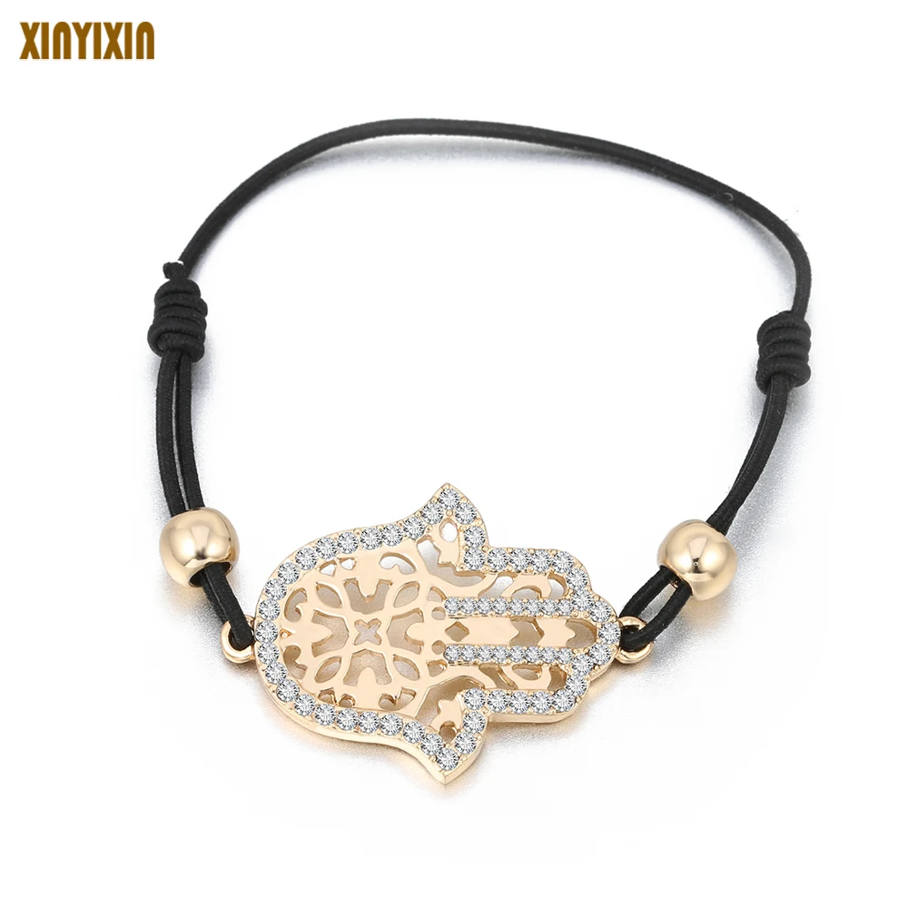 Vintage Gold Silver Hand Crystal Charms Bracelet Women Men Lucky Jewelry Hamsa Hand Black Strings Elastic Rope Bracelet Gifts
Vintage Gold Silver Hand Crystal Charms Bracelet Women Men Lucky Jewelry Hamsa Hand Black Strings Elastic Rope Bracelet Gifts