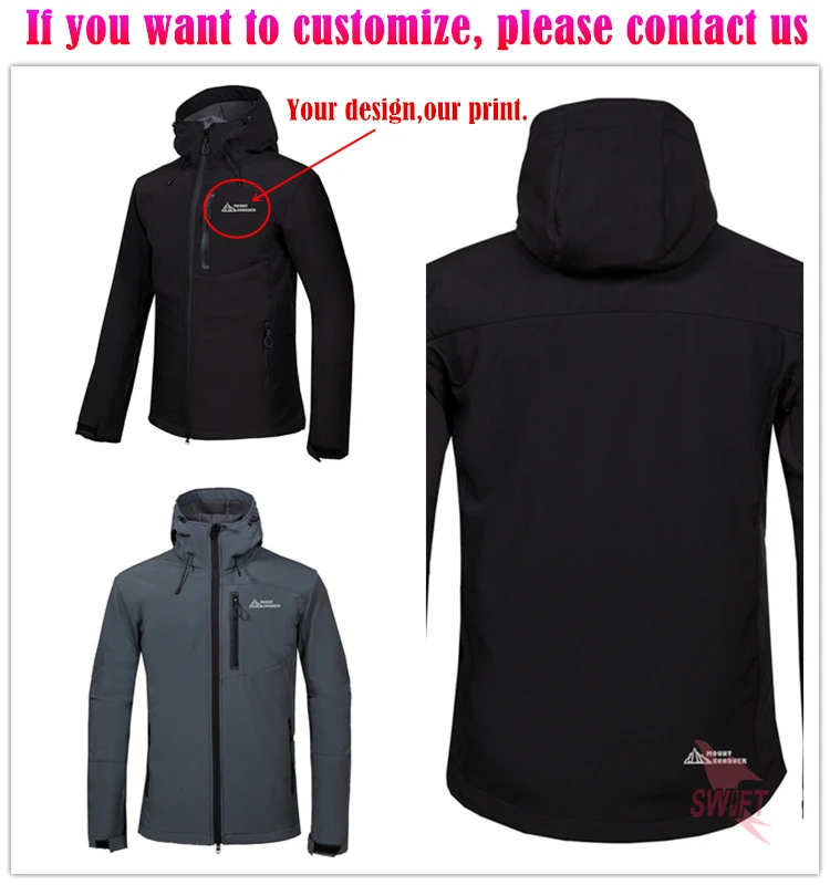 Description Picture 2 of itemCustomize LOGO Softshell Jacket Men Hooded Waterproof Thermal Fleece Outdoor Hiking Clothing Skiing Trekking Camping Ski Clothes