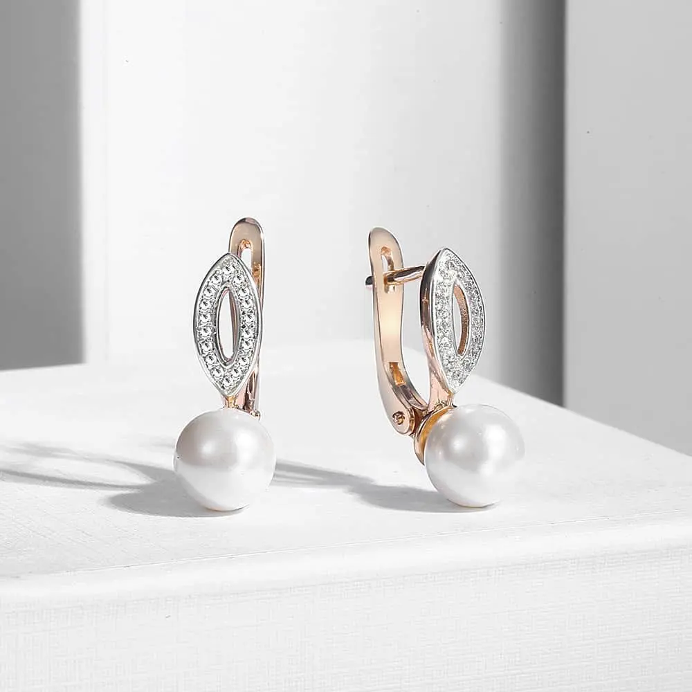 Simulated Pearl Earrings for Women Rose Gold Filled Paved Clear Cubic Zirconia Snap Closure GE113
Simulated Pearl Earrings for Women Rose Gold Filled Paved Clear Cubic Zirconia Snap Closure GE113