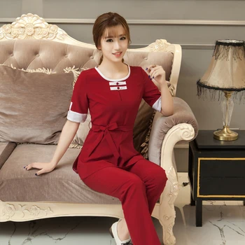 

S-5XL Plus Size Pedicure Technician Clothing New Slim Elegant Thai Massage Uniforms SPA Women Beautician Working Suit Wholesales