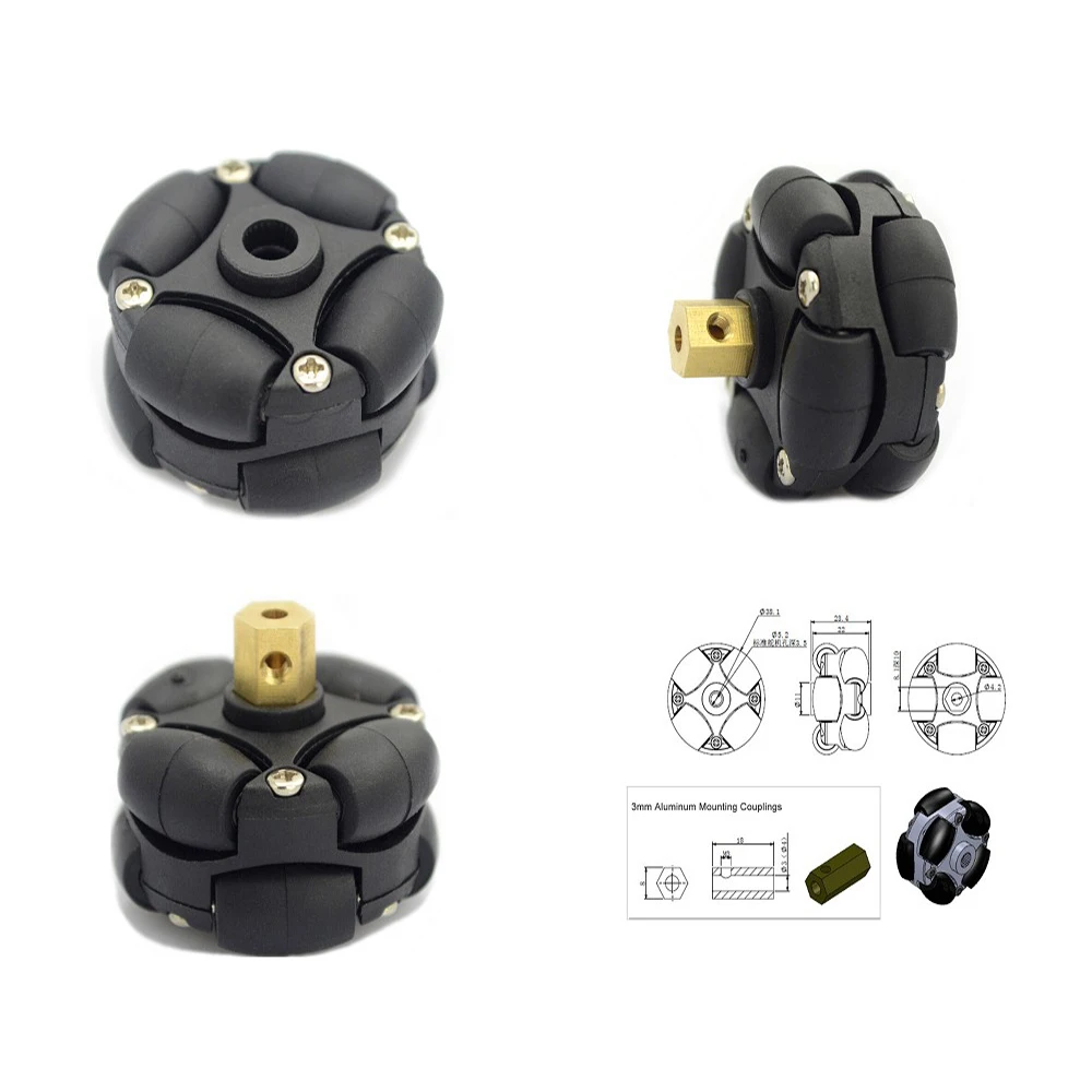 UniHobby UH184 38mm 1.5inch Double Plastic Omni Wheel with 3mm 4mm mounting couplings for Arduino Robot Platforms(4pcs/packet)
UniHobby UH184 38mm 1.5inch Double Plastic Omni Wheel with 3mm 4mm mounting couplings for Arduino Robot Platforms(4pcs/packet)
