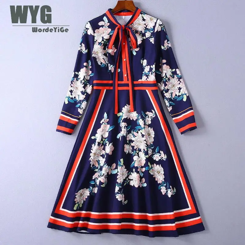 European Fashion Runway Dresses 2018 Spring New High Quality Contrast Red Blue Striped Bow Tie Long Sleeve A-line Midi Dress
European Fashion Runway Dresses 2018 Spring New High Quality Contrast Red Blue Striped Bow Tie Long Sleeve A-line Midi Dress