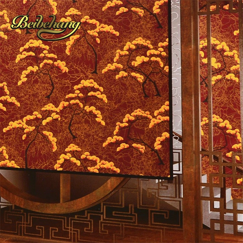 beibehang papel de parede Chinese gold golden pine floor teahouse chess club room background wallpaper New Reflective waterproof |